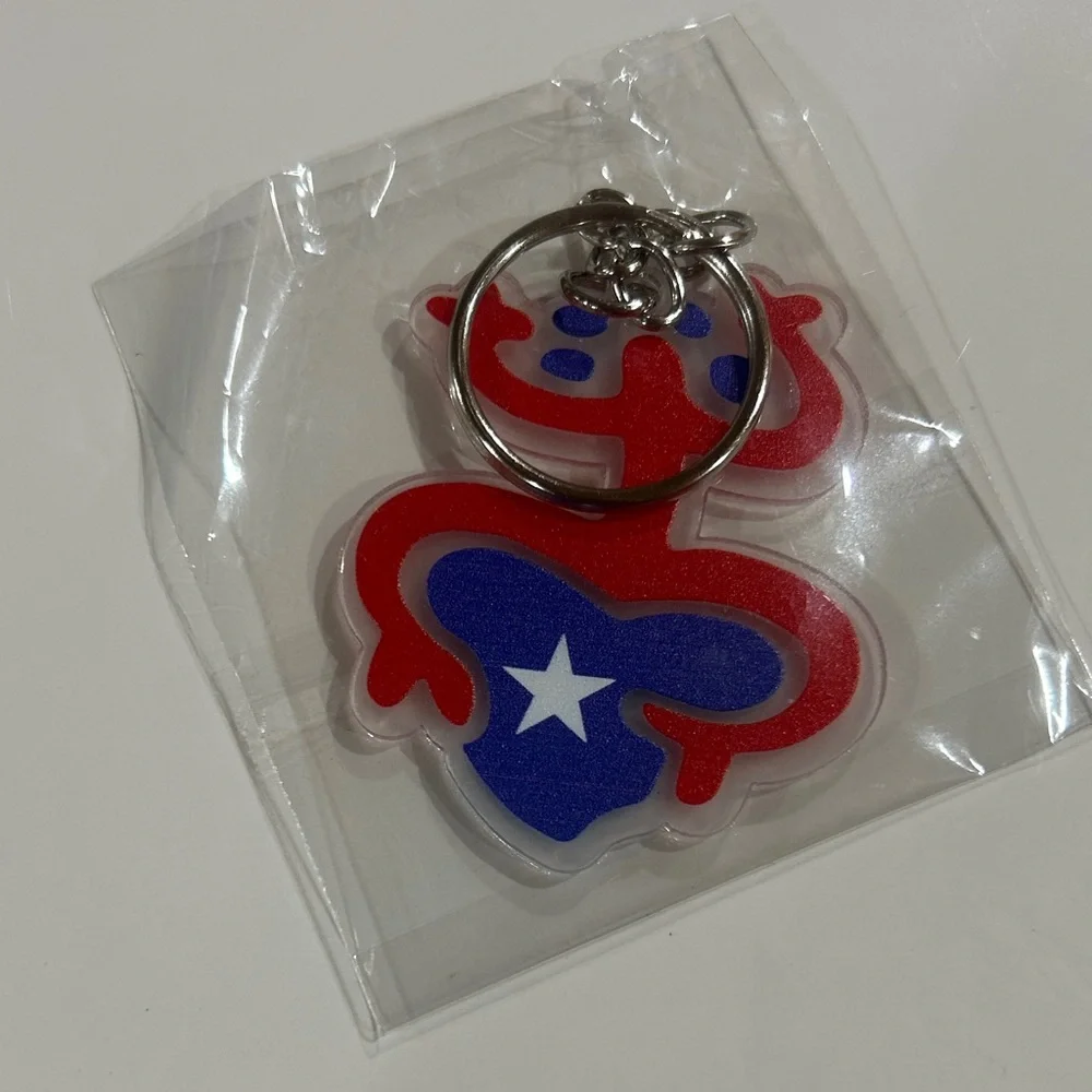 Red and Blue Keychain with Star Design